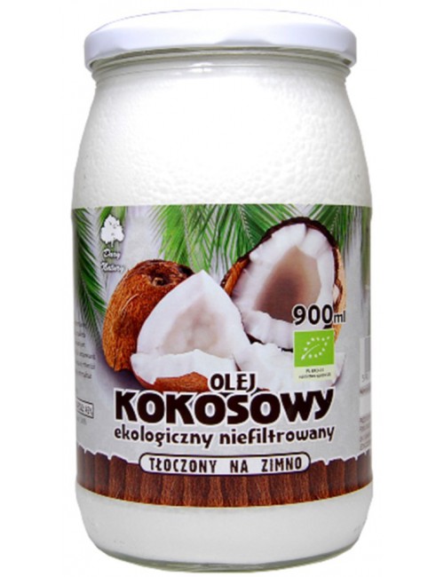 Olej kokosowy niefiltrowany, tłoczony na zimno EKO 900ml Dary Natury