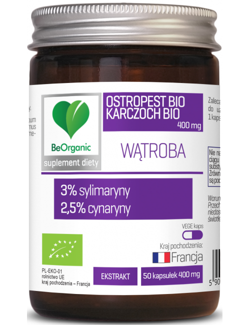 Wątroba Ostropest 3% + Karczoch 2,5% 400mg 50kaps BeOrganic 