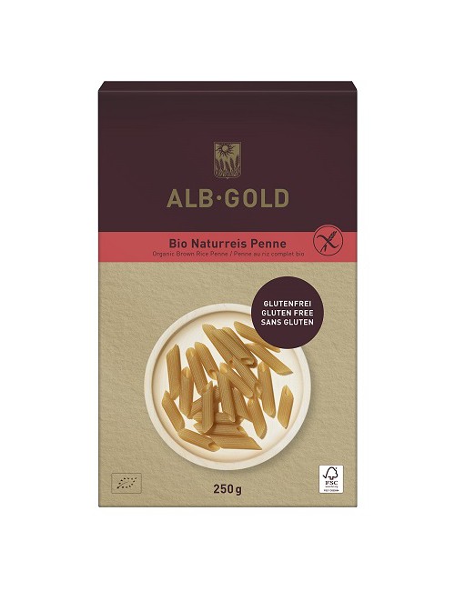 Makaron ryżowy razowy penne bezglutenowy EKO 250g Alb Gold