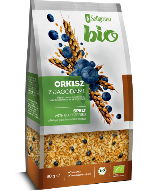 Orkisz ekspandowany z jagodami BIO 80g Soligrano