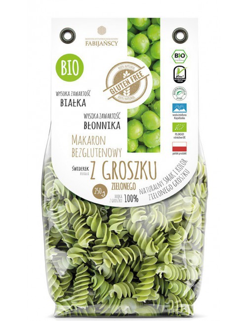 Makaron z groszku zielonego świderki Fusilli bez glutenu BIO 250g Fabijańscy