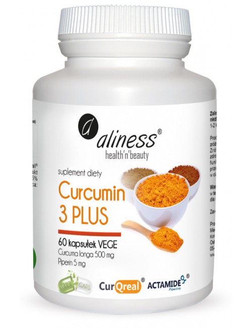 Kurkumina Curcumin C3 + piperyna (kurkuma + pieprz) 500mg 60kaps Aliness