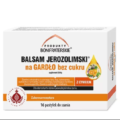 Balsam Jerozolimski na gardło 16 pastylek Produkty Bonifraterskie