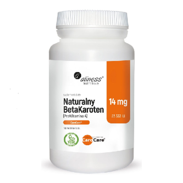 Beta Karoten naturalny (prowitamina A) 14mg 100kaps vege Aliness