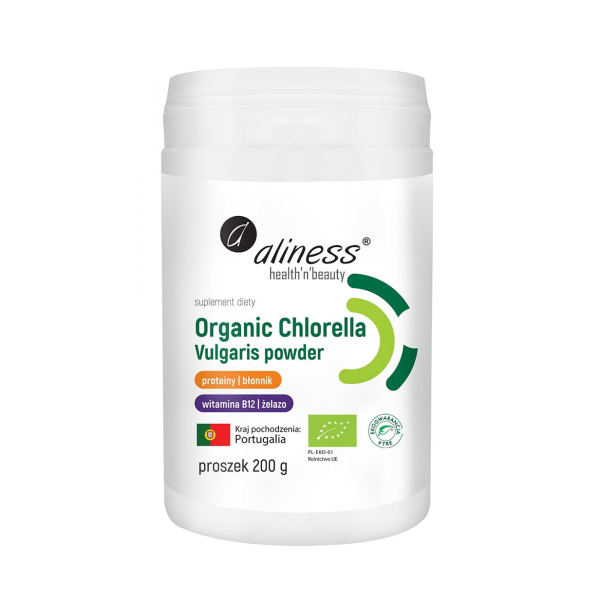 Chlorella Organic Vulgaris proszek 200g Aliness