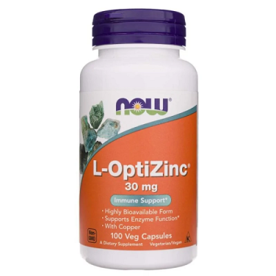 Cynk L-OptiZinc (cynk i miedź) 30mg 100kaps Now Foods