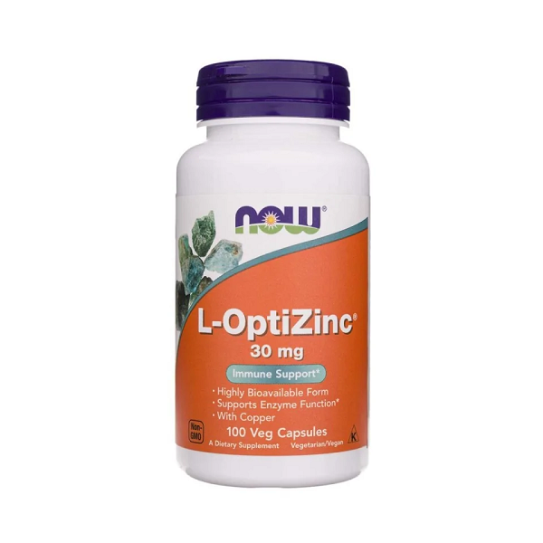 Cynk L-OptiZinc (cynk i miedź) 30mg 100kaps Now Foods