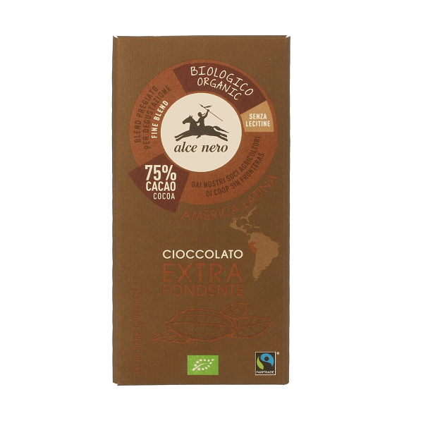 CZEKOLADA GORZKA 75 % FAIR TRADE BEZGLUTENOWA BIO 100 g - ALCE NERO