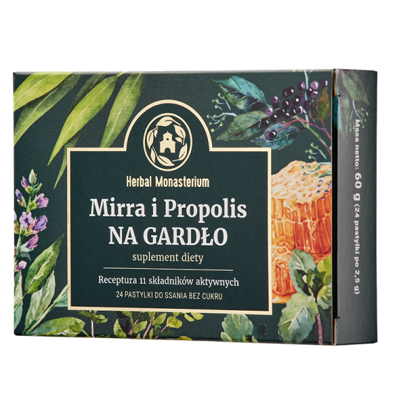 Mirra i Propolis na gardło bez cukru 24 pastylki Herbal Pharmaceuticals