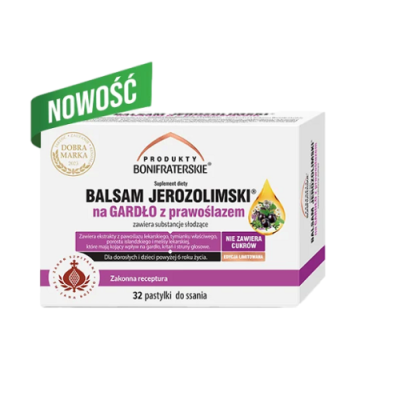 Balsam Jerozolimski na gardło z prawoślazem 32 pastyki do ssania - Produkty Bonifraterskie