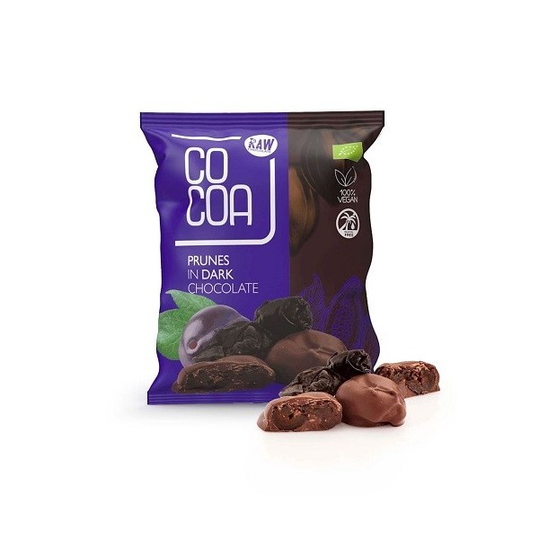 ŚLIWKI KALIFORNIJSKIE W CZEKOLADZIE CIEMNEJ BIO 70 g - COCOA
