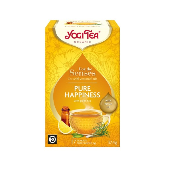HERBATKA DLA ZMYSŁÓW SZCZĘŚCIE Z ZIELONĄ HERBATĄ I OLEJKAMI ETERYCZNYMI BIO (17 x 2,2 g) 37,4 g - YOGI TEA