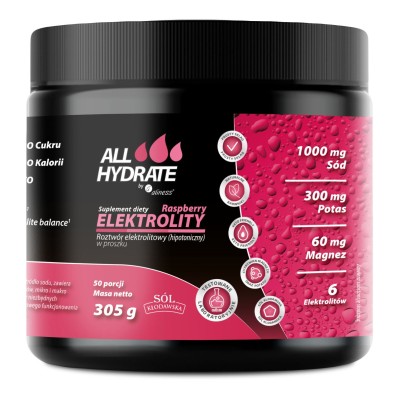 Elektrolity malina 305g Allhydrate 50 porcji