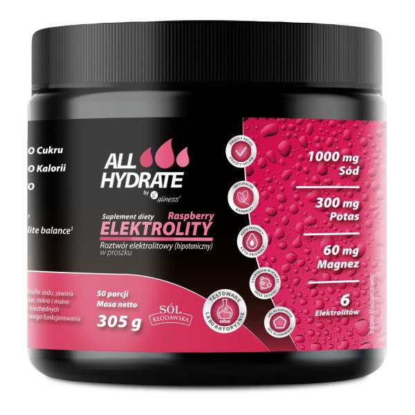 Elektrolity malina 305g Allhydrate 50 porcji