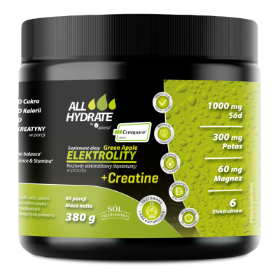Elektrolity + kreatyna zielone jabłko 380g, 40 porcji ALLHydrate