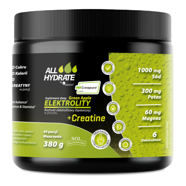 Elektrolity + kreatyna zielone jabłko 380g, 40 porcji ALLHydrate