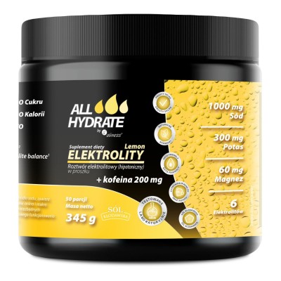 Elektrolity Lemon+Kofeina 200mg, 345g AllHydrete 50 porcji