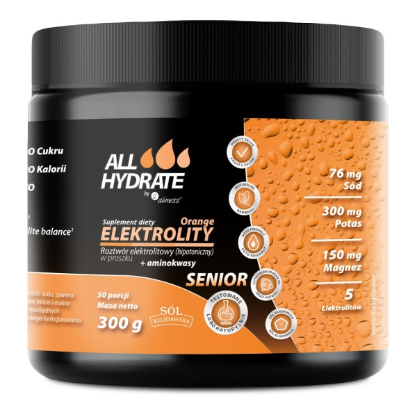 Elektrolity SENIOR pomarańczowy 300g ALL Hydrate Aliness